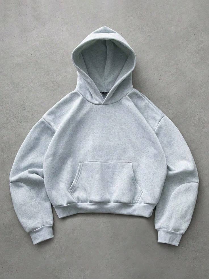 A grey pullover hoodie photographed flat
